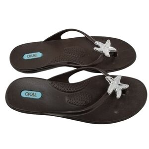 Okal Womens Flip Flops Sandals Size ML Black Silver Starfish Embellishment Beach